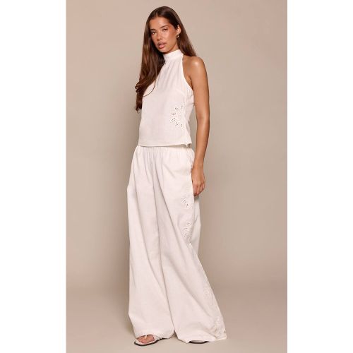 White Pantalon Coordonné En Coton Avec Détail Brodé Soleil | Taille 32 - PrettyLittleThing - Modalova
