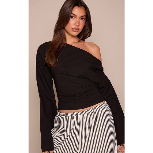 Black Haut À Manche Drapée Asymétrique En Mélange Coton Lin | Taille 36 - PrettyLittleThing - Modalova