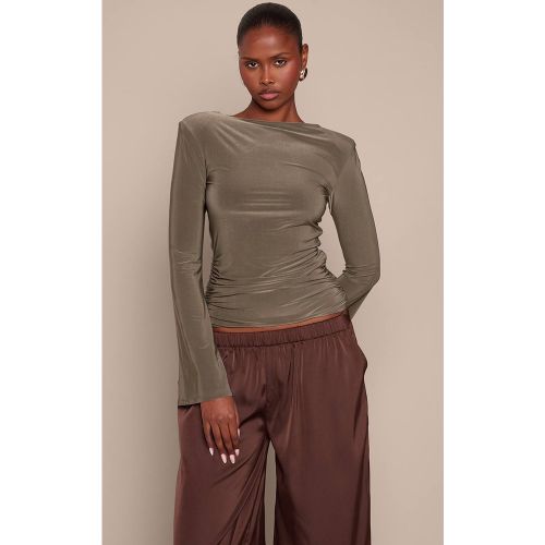 Khaki Haut À Manches Longues En Tissu Slinky Double Épaisseur Avec Détail Aux Épaules | Taille 34 - PrettyLittleThing - Modalova