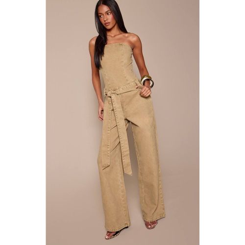 Stone Combinaison-pantalon Grande Taille En Denim Bandeau Avec Nœud Devant | Taille 42 - PrettyLittleThing - Modalova