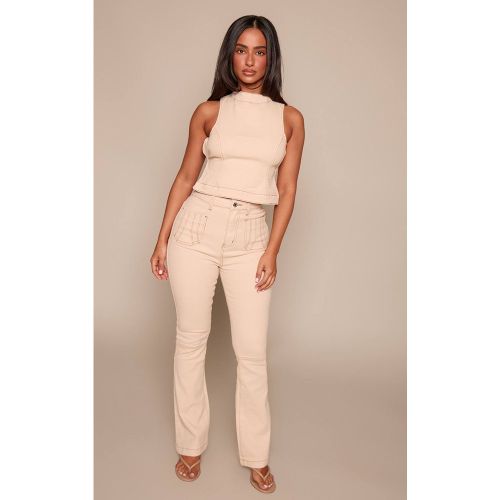 Stone Jean Évasé Ajusté En Denim Petite | Taille 42 - PrettyLittleThing - Modalova