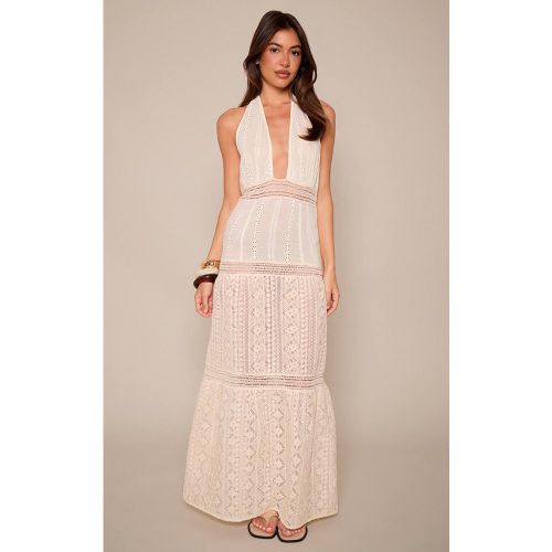 Cream Robe Longue Texturée À Col Licou | Taille 42 - PrettyLittleThing - Modalova