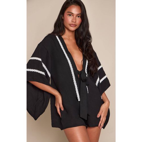 Black Combi-short Fluide Effet Lin À Nœud Devant | Taille 32 - PrettyLittleThing - Modalova