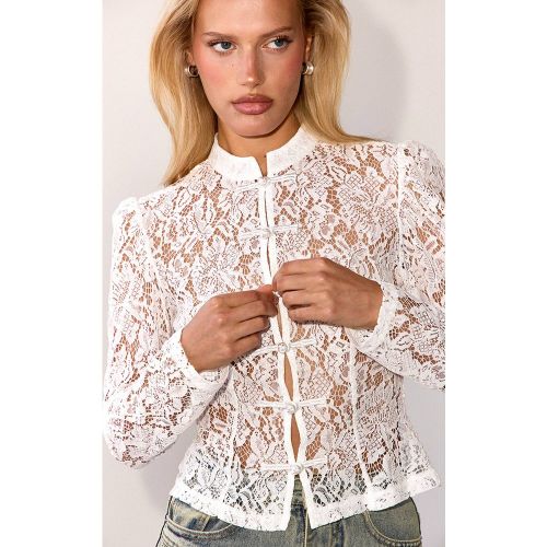 White Haut En Dentelle À Manches Bouffantes | Taille 32 - PrettyLittleThing - Modalova