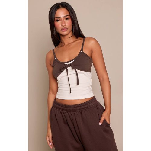 Cream Haut Débardeur Petite À Double Couche Avec Nœud Devant | Taille 40 - PrettyLittleThing - Modalova