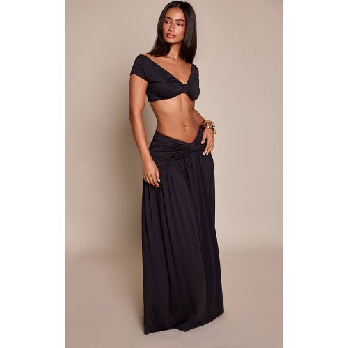Black Jupe Longue Fluide Petite Avec Détail De Taille Froncée | Taille 36 - PrettyLittleThing - Modalova