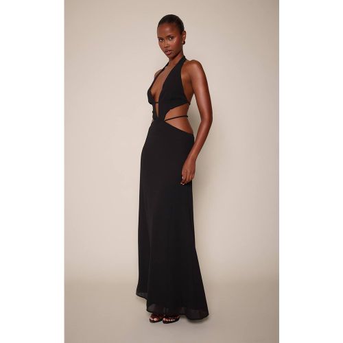 Black Robe Longue En Mousseline À Décolleté Plongeant Et Découpes | Taille 42 - PrettyLittleThing - Modalova