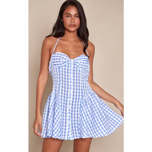 Blue Robe Droite Vichy Col Licou À Boutonnage | Taille 42 - PrettyLittleThing - Modalova