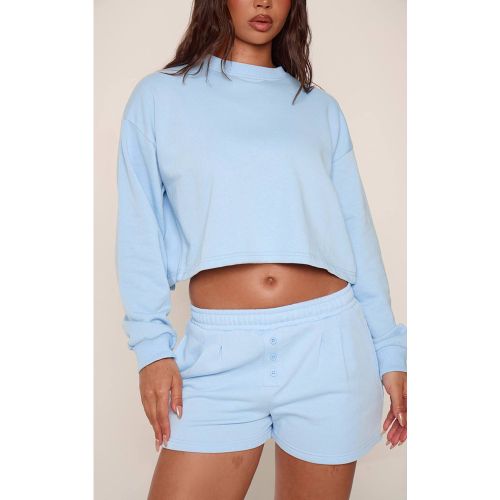 Light Blue Short Molleton À Détail Plissé Avec Boutonnage | Taille XL - PrettyLittleThing - Modalova