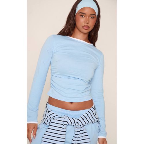 Light Blue Haut À Manches Longues En Coton Avec Poignets Contrastés | Taille XL - PrettyLittleThing - Modalova