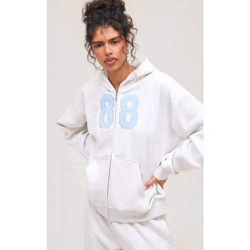 Ash Grey Sweat À Casynthétiqueche Zippé Imprimé 88 | Taille XS - PrettyLittleThing - Modalova