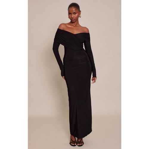 Black Robe Maxi Croisée Cache-cœur En Tissu Slinky | Taille 34 - PrettyLittleThing - Modalova