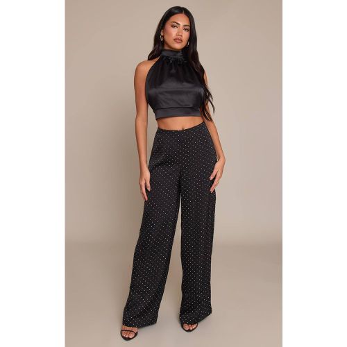 Black Pantalon Droit À Pois | Taille 32 - PrettyLittleThing - Modalova