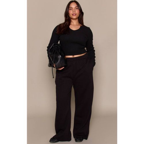 Black Pantalon De Jogging Droit En Molleton De Coton Grande Taille | Taille XL - PrettyLittleThing - Modalova