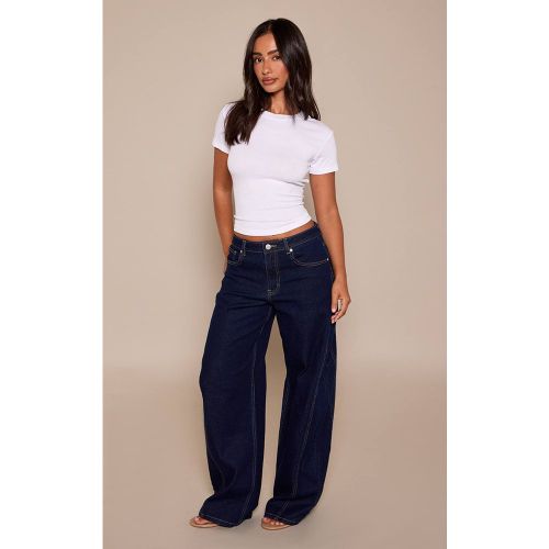 Indigo Jean Barrel Taille Mi-haute Stretch | Taille 32 - PrettyLittleThing - Modalova