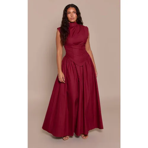 Burgundy Robe Longue Moulante Corsétée À Col Montant En Tissu Tissé Shape | Taille 34 - PrettyLittleThing - Modalova