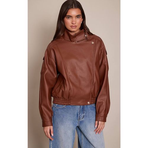 Tan Veste De Motard Col Montant En Synthétique | Taille 42 - PrettyLittleThing - Modalova