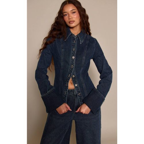 Chemise En Denim Cintrée Bleu Foncé | Taille 32 - PrettyLittleThing - Modalova