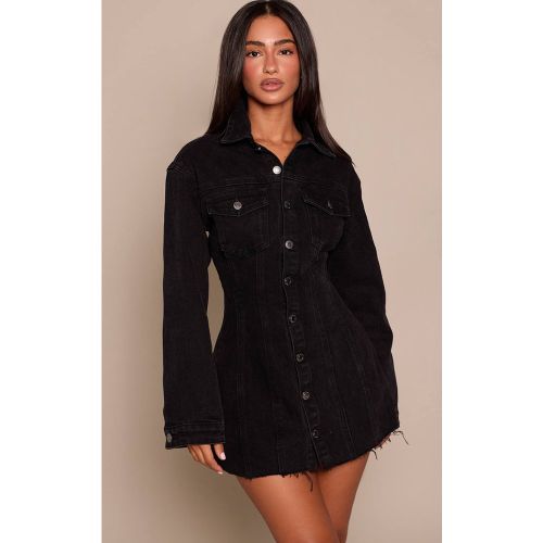 Black Robe Mini Ajustée En Denim À Manches Longues Petite Taille | Taille 42 - PrettyLittleThing - Modalova