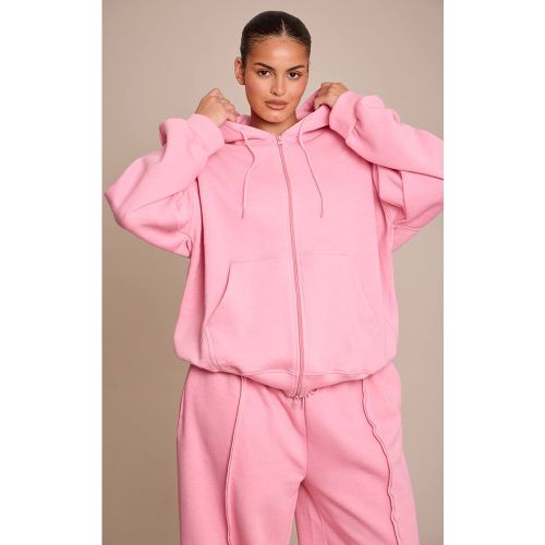 Light Pink Hoodie Zippé Oversize Grande Taille Avec Détails De Coutures | Taille XL - PrettyLittleThing - Modalova