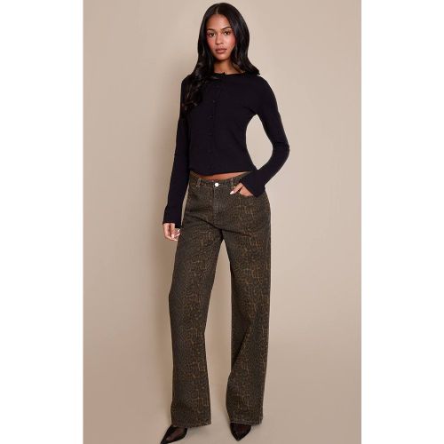 Brown Jean Taille Haute Jambes Larges Imprimé Léopard Pour Grandes Tailles | Taille 42 - PrettyLittleThing - Modalova