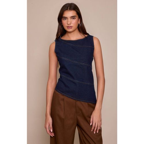 Indigo Haut En Denim Sans Manches À Détail De Couture Asymétrique | Taille 32 - PrettyLittleThing - Modalova