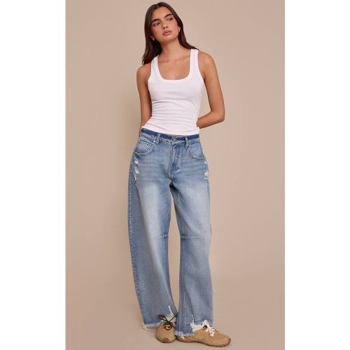 Jean Barrel Bleu Moyen Effet Usé | Taille 42 - PrettyLittleThing - Modalova