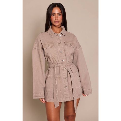Mushroom Robe En Denim Petite À Poches Utilitaires Et Ceinture À Nouer À La Taille | Taille 42 - PrettyLittleThing - Modalova