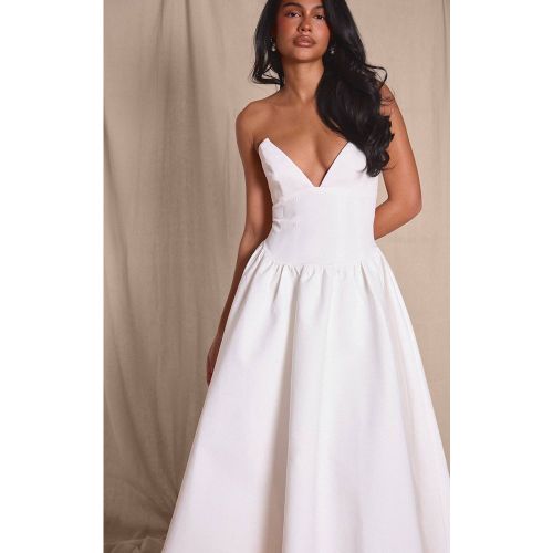 White Robe Midi Patineuse Bustier À Buste Pointu En Tissu Tissé Premium | Taille 42 - PrettyLittleThing - Modalova