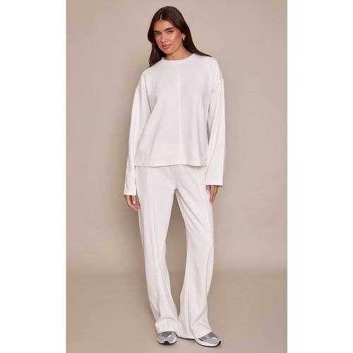 Cream Pantalon De Jogging Droit En Maille Côtelée Douce | Taille XS - PrettyLittleThing - Modalova