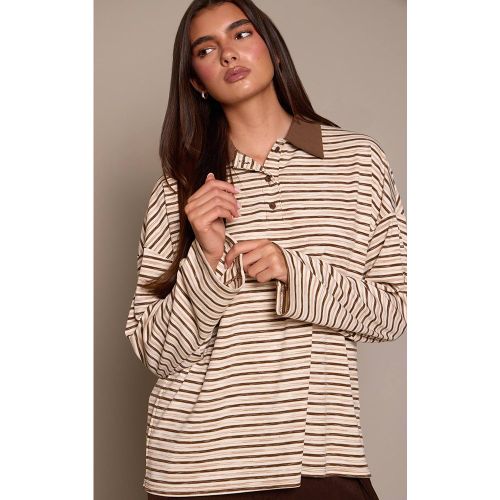 Haut À Col Et Manches Longues En Maille Côtelée Douce Avec Détails Rayés | Taille 32 - PrettyLittleThing - Modalova