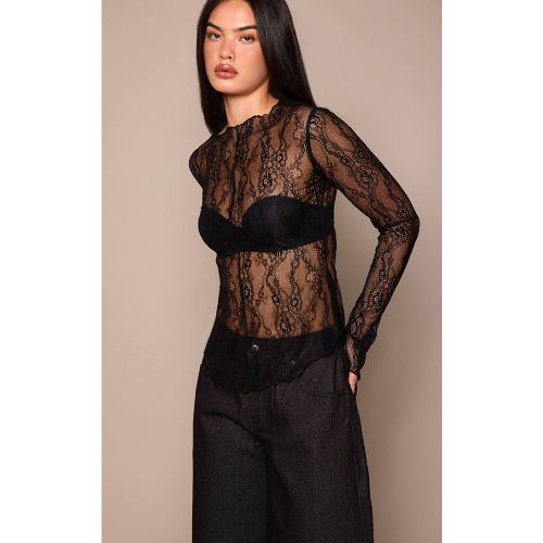 Black Haut En Dentelle Délicate À Manches Longues | Taille 32 - PrettyLittleThing - Modalova