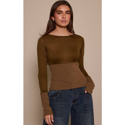 Haut Ajusté À Manches Longues En Jersey Côtelé Contrasté | Taille 32 - PrettyLittleThing - Modalova