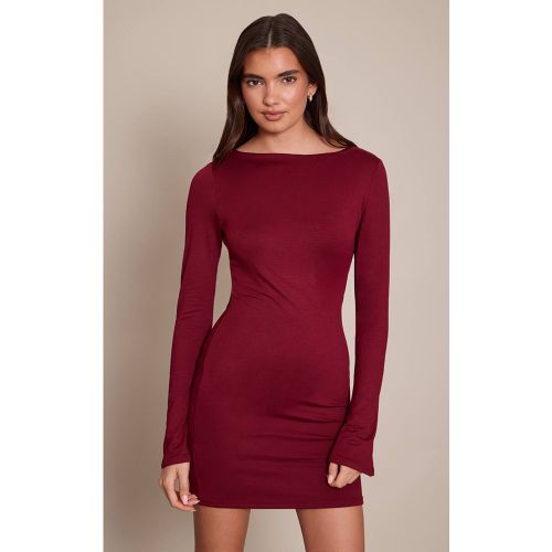 Wine Robe Moulante À Manches Longues En Jersey Doux Au Toucher | Taille 34 - PrettyLittleThing - Modalova