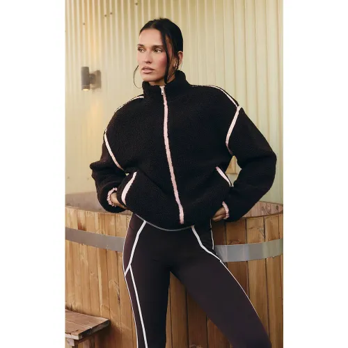 Veste Polaire Zippée À Col Montant Avec Passepoil Contrasté | Taille 32 - PrettyLittleThing - Modalova
