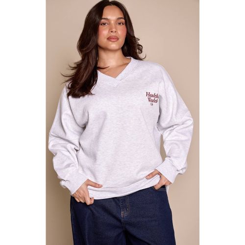 Ash Grey Sweat-shirt Col V Health Club Grande Taille | Taille Large - PrettyLittleThing - Modalova
