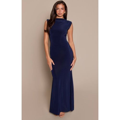 Navy Robe Maxi Moulante À Double Couche Avec Détail Froncé Aux Épaules | Taille 42 - PrettyLittleThing - Modalova