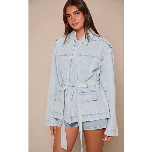 Light Blue Surchemise En Denim À Taille Ceinturée | Taille 42 - PrettyLittleThing - Modalova