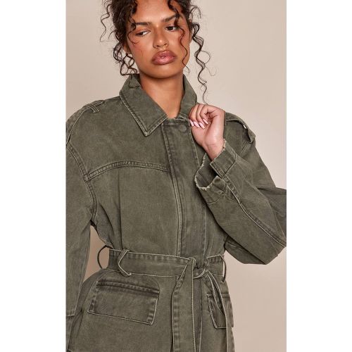 Khaki Surchemise En Denim À Taille Ceinturée | Taille 44 - PrettyLittleThing - Modalova