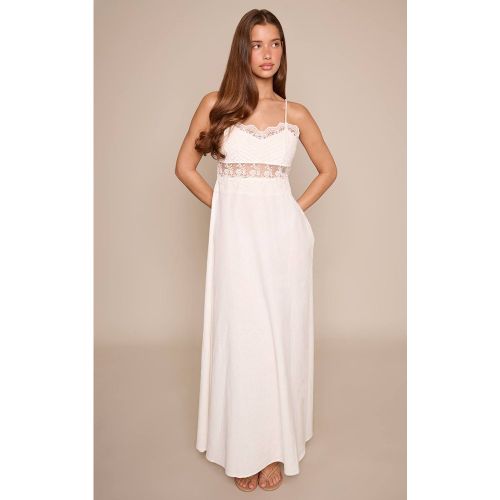 White Robe Longue Sans Manches À Bretelles Avec Finitions Broderie Anglaise | Taille 34 - PrettyLittleThing - Modalova