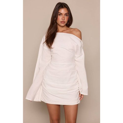White Robe Moulante Froncée À Encolure Bateau Effet Lin | Taille 32 - PrettyLittleThing - Modalova