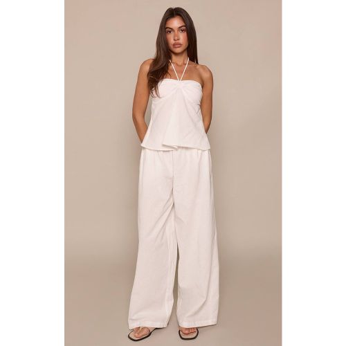 White Pantalon En Lin À Taille Froncée Ensemble Coordonné | Taille 32 - PrettyLittleThing - Modalova