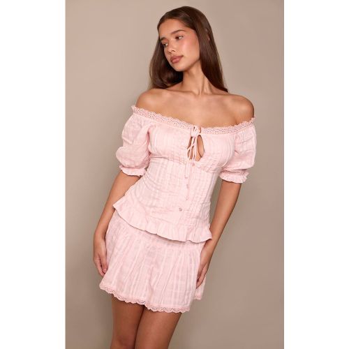 Baby Pink Ensemble Haut Long Bardot Texturé À Taille Cintrée | Taille 38 - PrettyLittleThing - Modalova