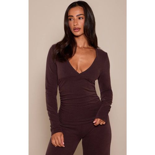 Haut Petite À Manches Longues Col V En Coton Doux | Taille XS - PrettyLittleThing - Modalova