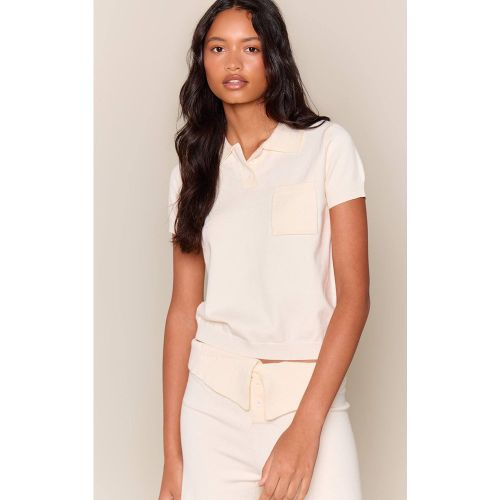 Cream Haut Polo Tricoté À Détail Poche | Taille XS - PrettyLittleThing - Modalova