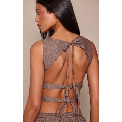 Haut Sans Manches Dos Ouvert Effet Lin Ensemble Coordonné Tall | Taille 44 - PrettyLittleThing - Modalova