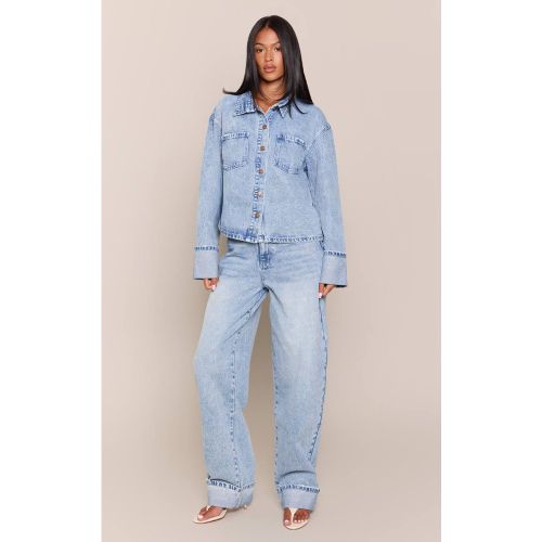 Washed Blue Jean Barrel Bleu Moyen Délavé À Revers Pour Grande Taille | Taille 36 - PrettyLittleThing - Modalova