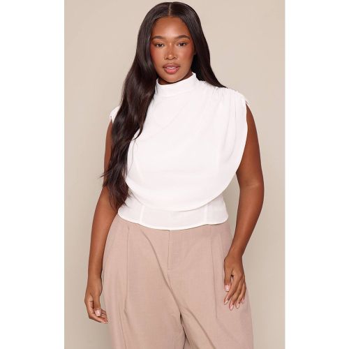 White Haut En Mousseline À Col Montant Avec Plissés Et Drapé Grande Taille | Taille 46 - PrettyLittleThing - Modalova
