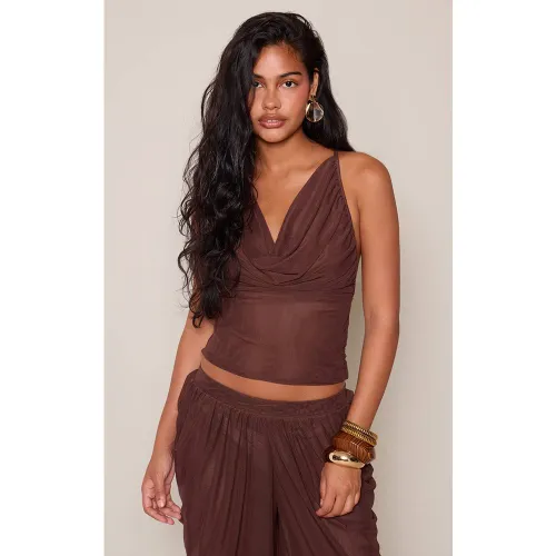 Brown Haut À Col Drapé En Maille Avec Ensemble Coordonné | Taille 44 - PrettyLittleThing - Modalova