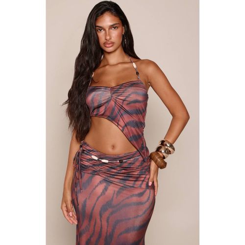Brown Haut Court À Imprimé Zèbre En Jersey Slinky Avec Détails De Perles Et Fronces Sur Le Buste - Ensemble Coordonné | Taille 42 - PrettyLittleThing - Modalova